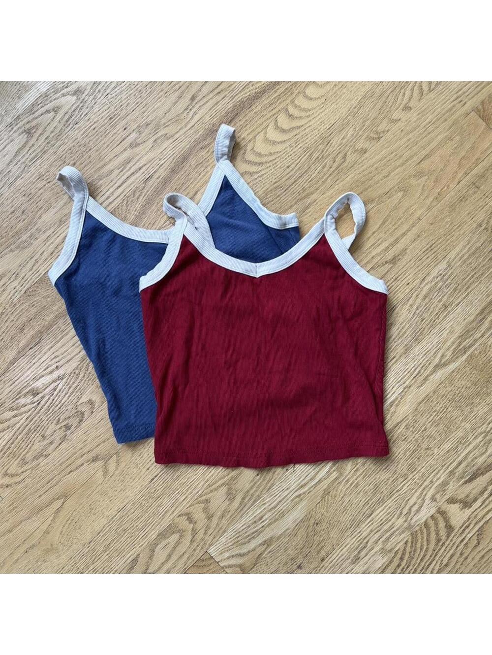 DAZY Ribbed Crop Tank Bundle | Red & Blue Y2K Coquette Basics